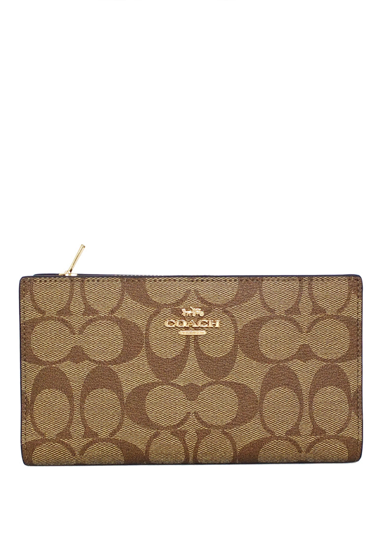 Coach Slim Zip Wallet In Signature Canvas - Brown