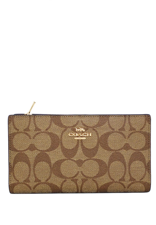 Coach Slim Zip Wallet In Signature Canvas - Brown