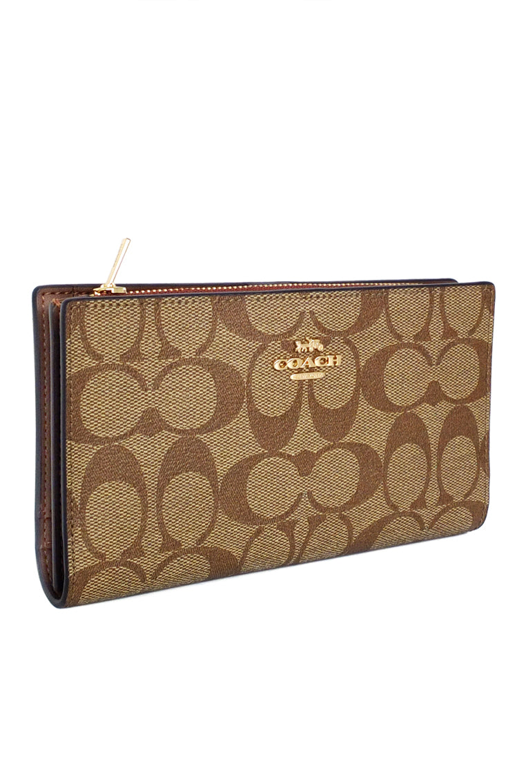 Coach Slim Zip Wallet In Signature Canvas - Brown