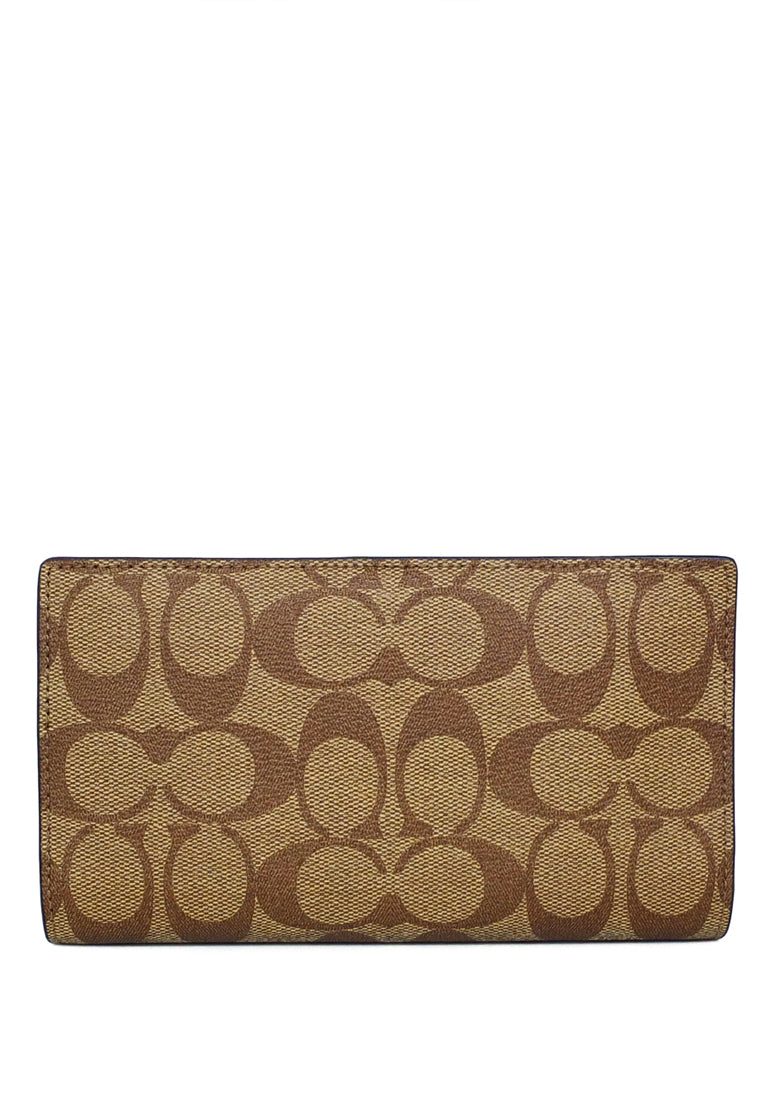 Coach Slim Zip Wallet In Signature Canvas - Brown