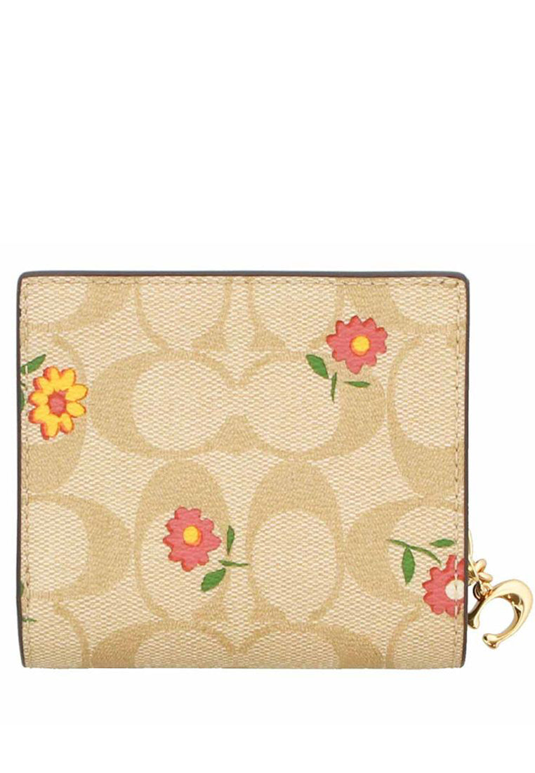 Coach Snap Wallet In Signature Canvas With Nostalgic Ditsy Print - Light Brown/Multi