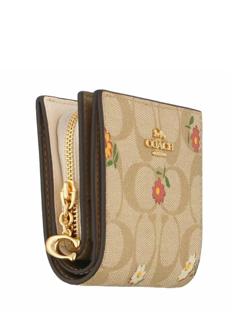 Coach Snap Wallet In Signature Canvas With Nostalgic Ditsy Print - Light Brown/Multi