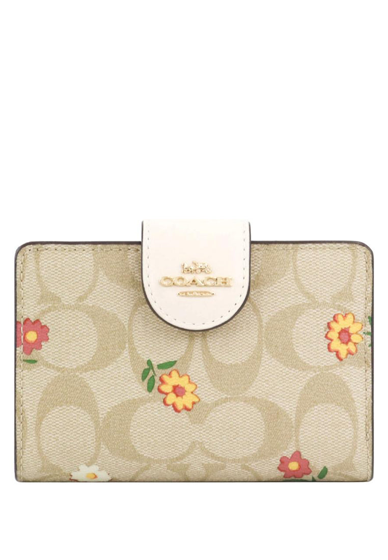 Coach Medium Corner Zip Wallet In Signature Canvas With Nostalgic Ditsy Print - Light Brown/Multi