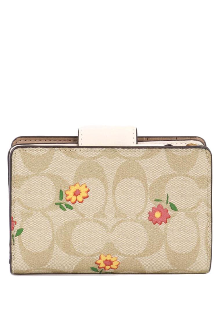 Coach Medium Corner Zip Wallet In Signature Canvas With Nostalgic Ditsy Print - Light Brown/Multi