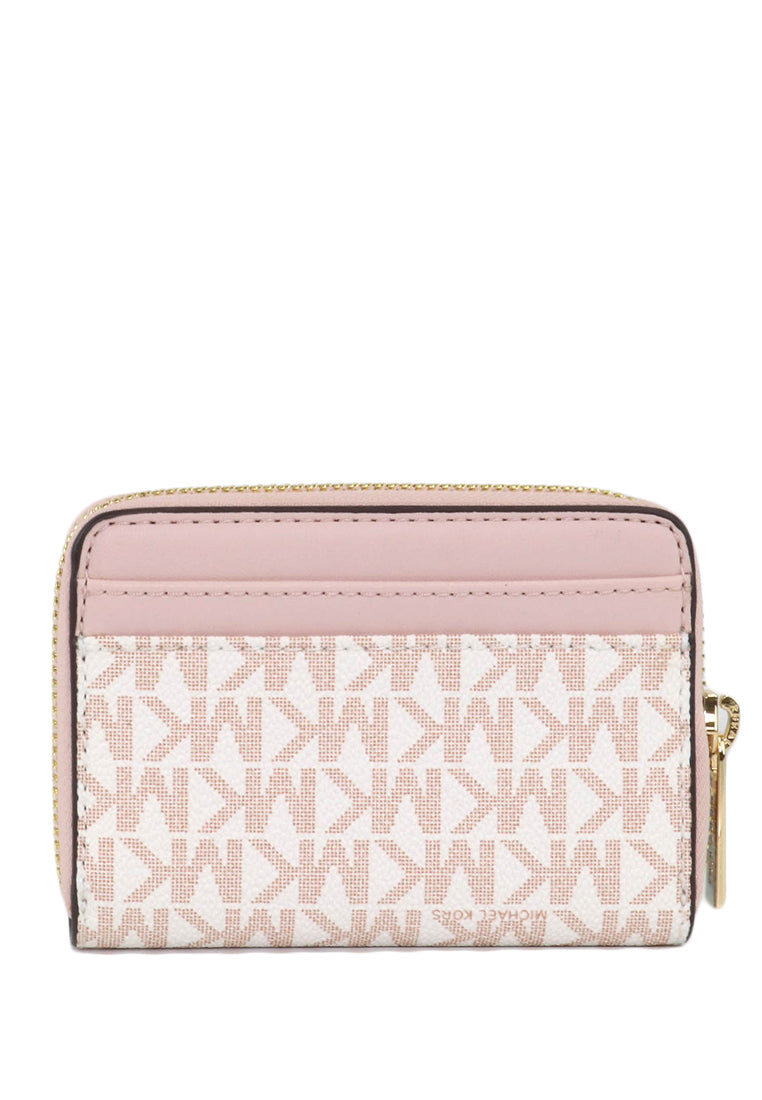 Michael Kors Jet Set Travel Medium Zip Around Card Case In Signature - White/Powder Blush