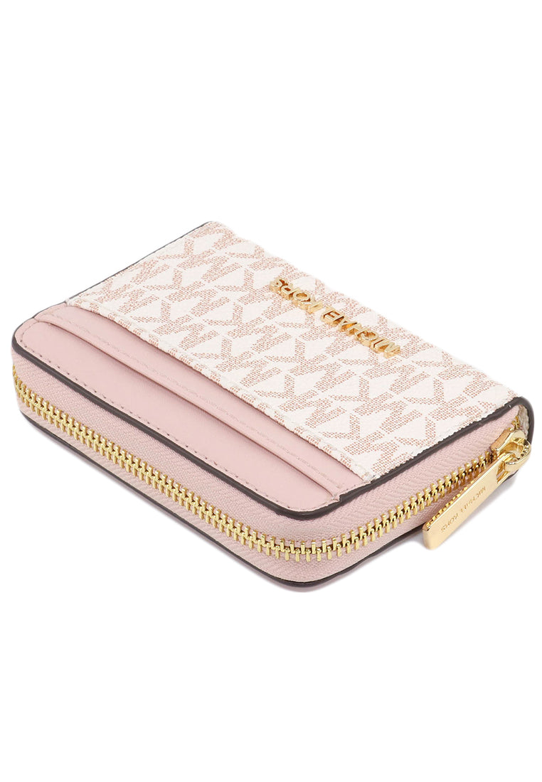 Michael Kors Jet Set Travel Medium Zip Around Card Case In Signature - White/Powder Blush