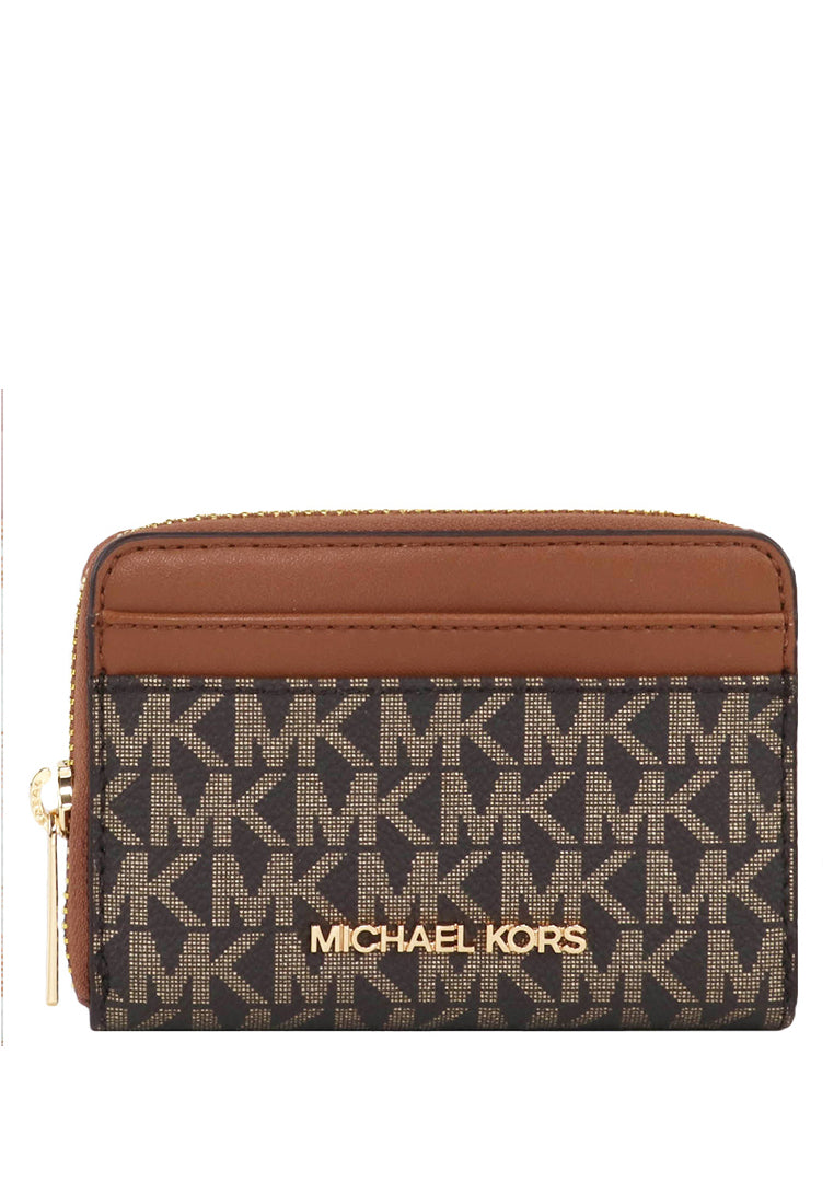 Michael Kors Jet Set Travel Medium Zip Around Card Case In Signature - Brown