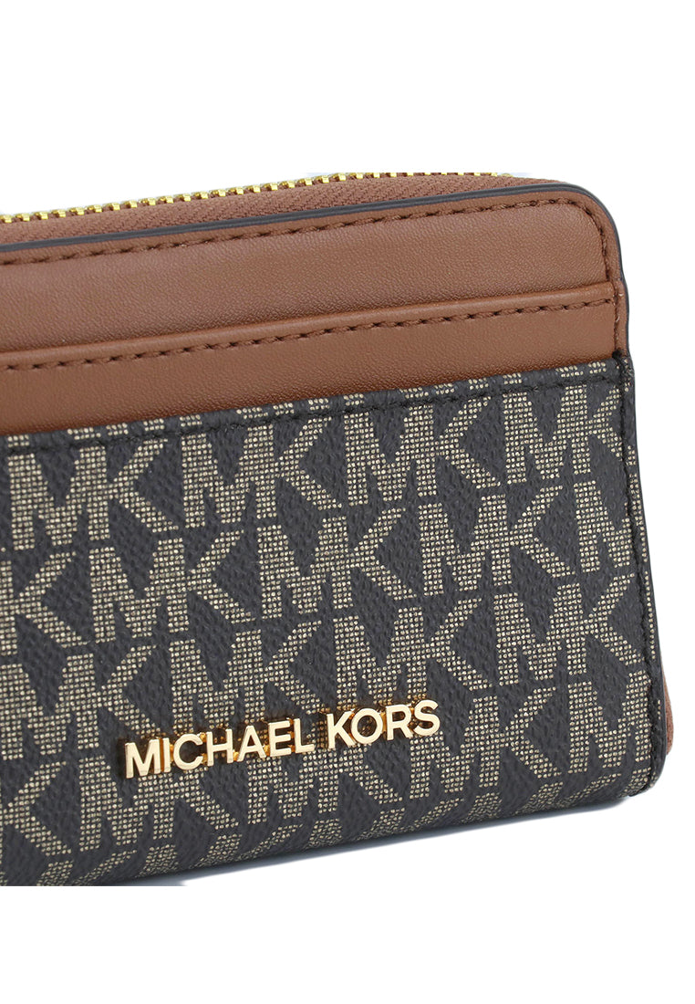 Michael Kors Jet Set Travel Medium Zip Around Card Case In Signature - Brown