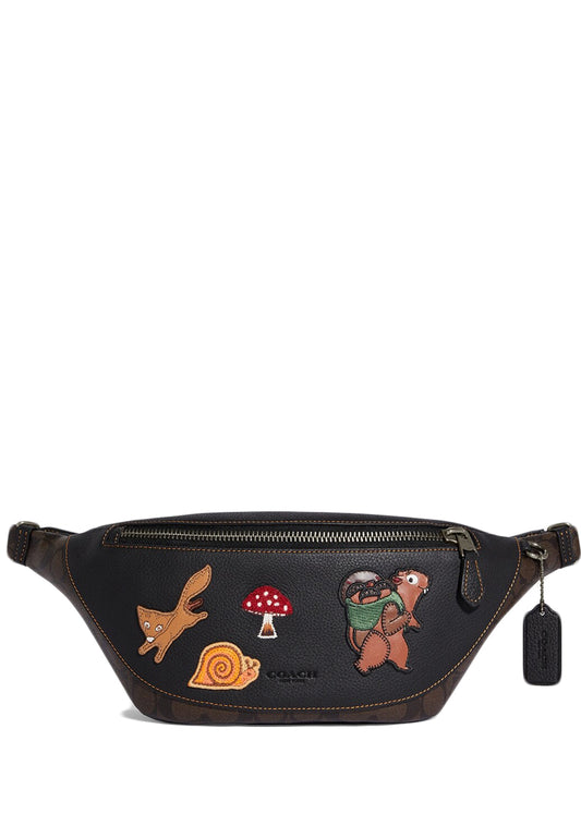 Coach Mens Warren Belt Bag In Signature Canvas With Creature Patches - Black/Multi