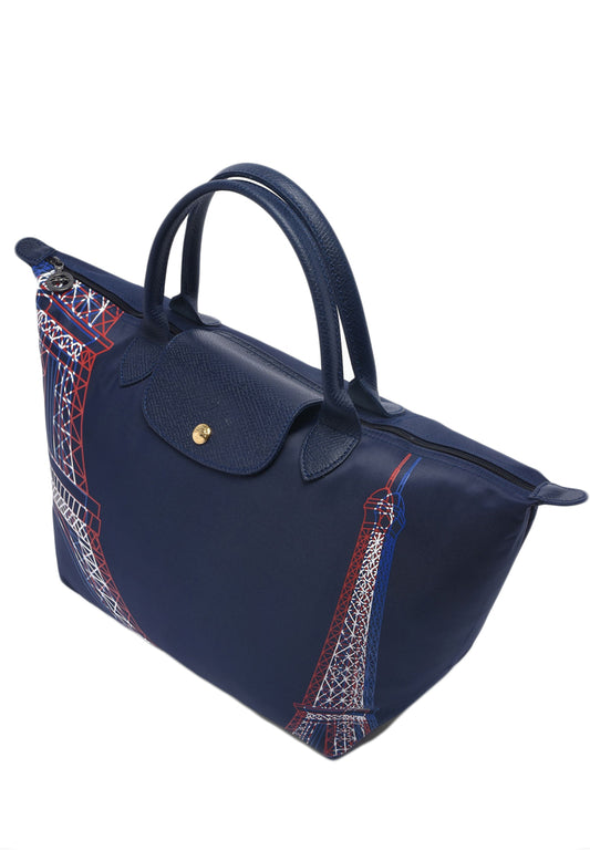 Longchamp Le Pliage Eiffel Tower Medium Short Handle Handbag - Navy