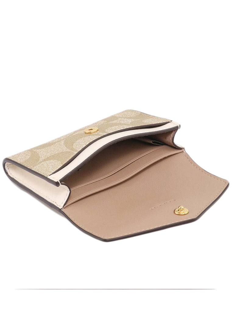 Coach Flap Card Case In Signature Canvas - Light Brown