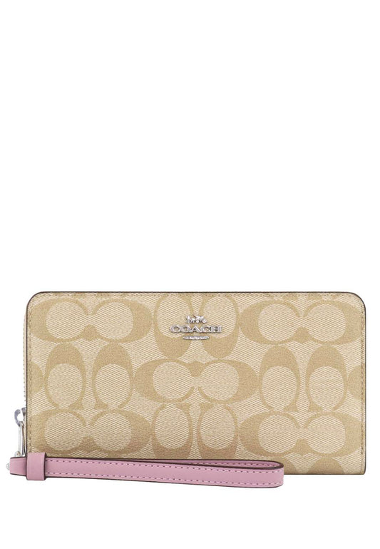 Coach Long Zip Around Wallet In Signature Canvas - Light Brown/Ice Purple