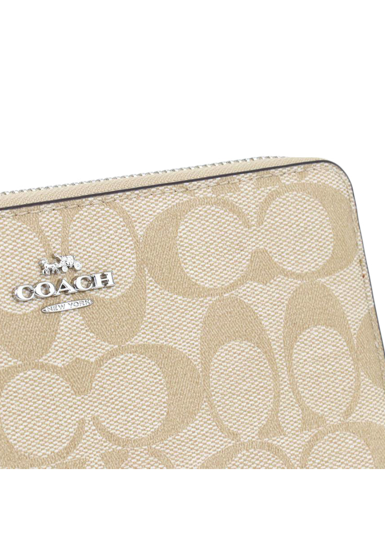 Coach Long Zip Around Wallet In Signature Canvas - Light Brown/Ice Purple