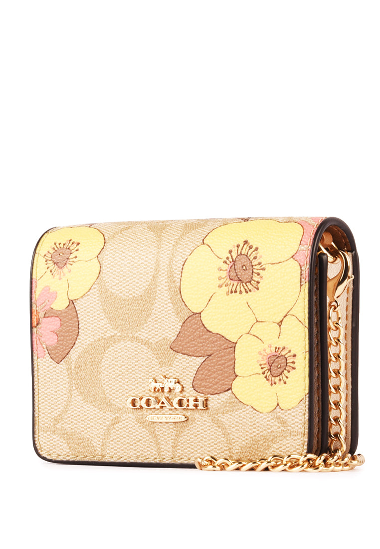 Coach Mini Wallet On A Chain in Signature Canvas With Floral Cluster Print - Light Brown/Multi