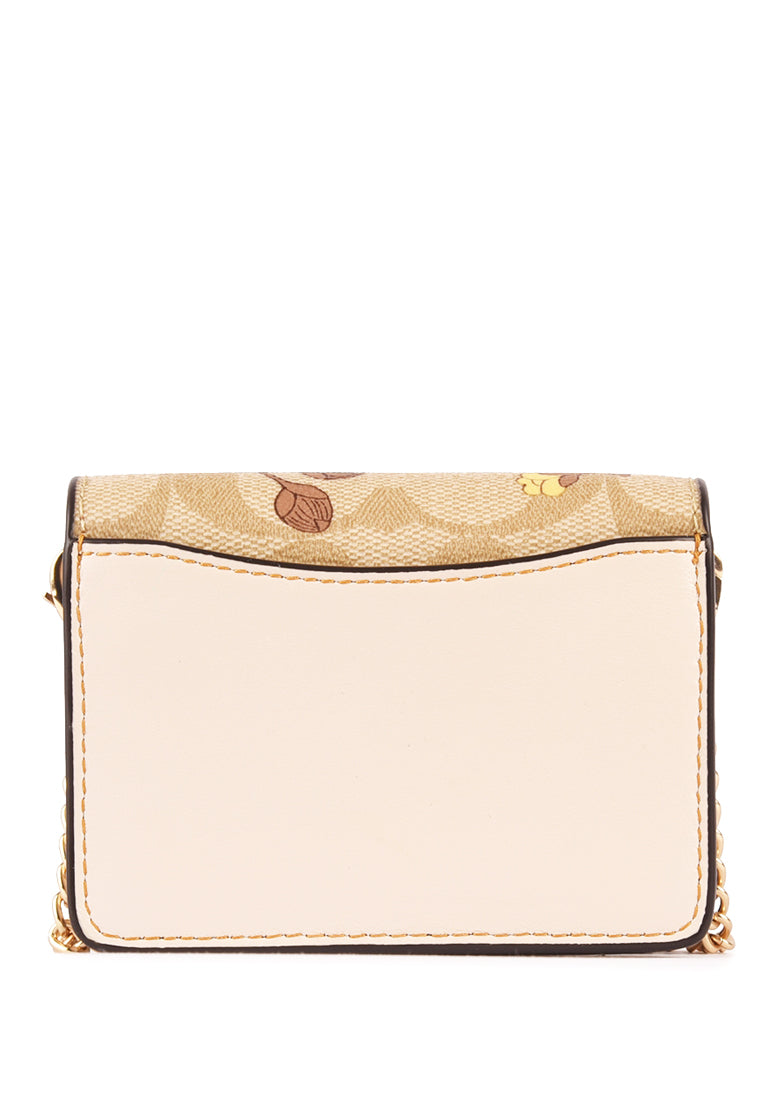 Coach Mini Wallet On A Chain in Signature Canvas With Floral Cluster Print - Light Brown/Multi