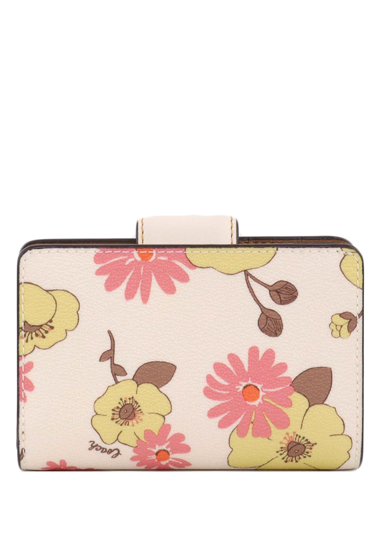 Coach Medium Corner Zip Wallet With Floral Cluster Print - White/Multi