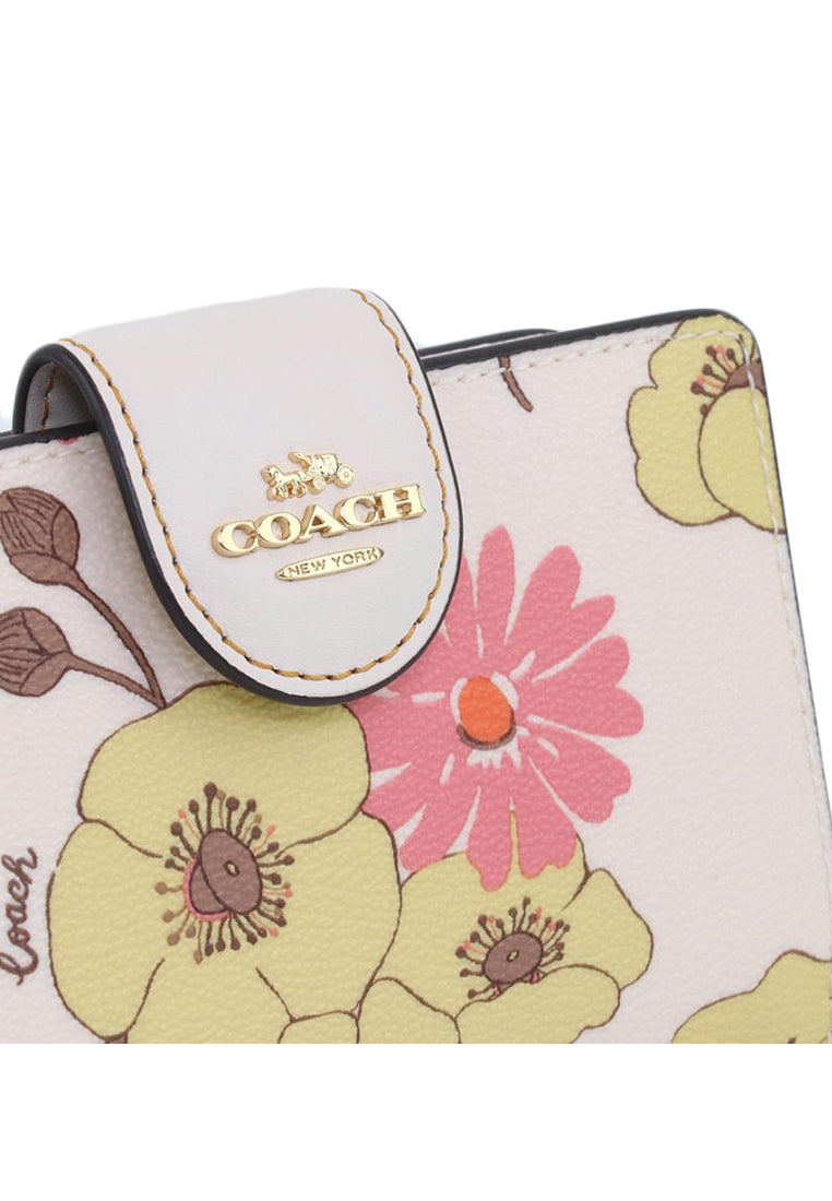 Coach Medium Corner Zip Wallet With Floral Cluster Print - White/Multi