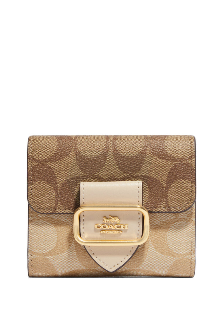 Coach Small Morgan Wallet In Blocked Signature Canvas - Light Brown