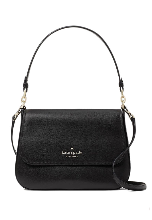 Kate Spade Staci Saffiano Leather Flap Shoulder Bag - Black