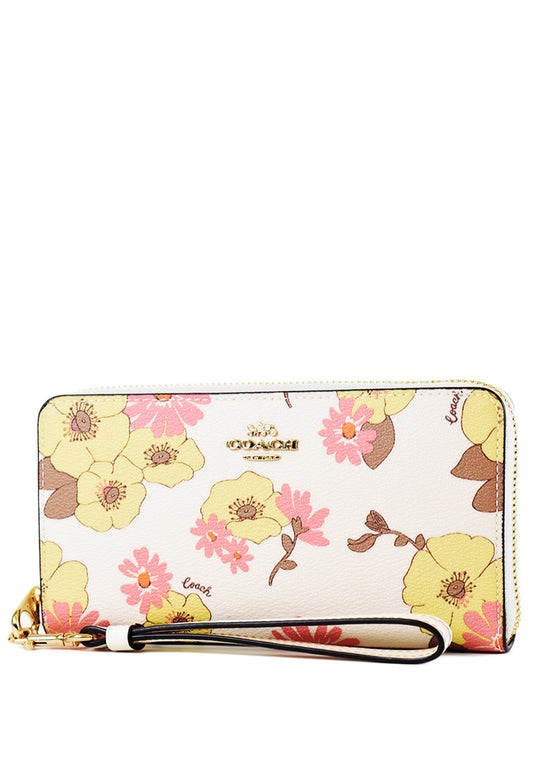 Coach Long Zip Around Wallet In Signature Canvas With Floral - White