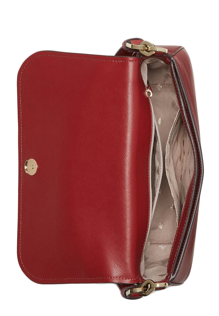 Kate Spade Staci Saffiano Leather Flap Shoulder Bag - Red Currant