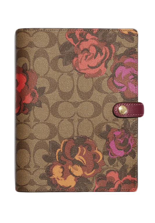 Coach Notebook In Signature Canvas With Jumbo Floral Print - Brown