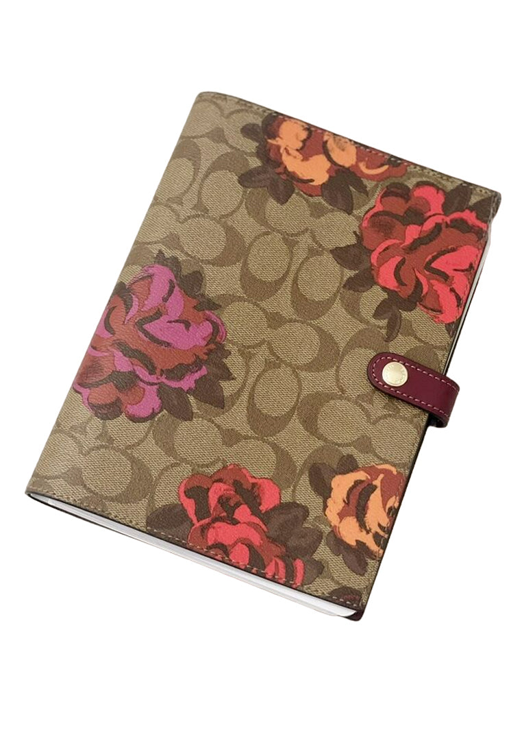 Coach Notebook In Signature Canvas With Jumbo Floral Print - Brown