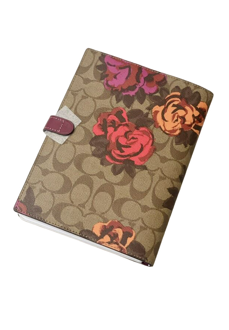 Coach Notebook In Signature Canvas With Jumbo Floral Print - Brown