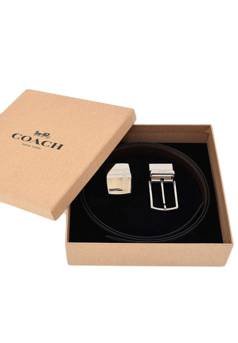 Coach Boxed Mod Plaque Harness Cut-To-Size Reversible Belt 32MM - Black