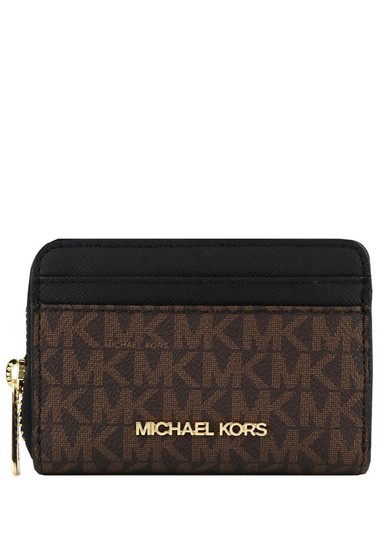 Michael Kors Jet Set Travel Signature Medium Zip Around Card Case - Dark Brown/Black