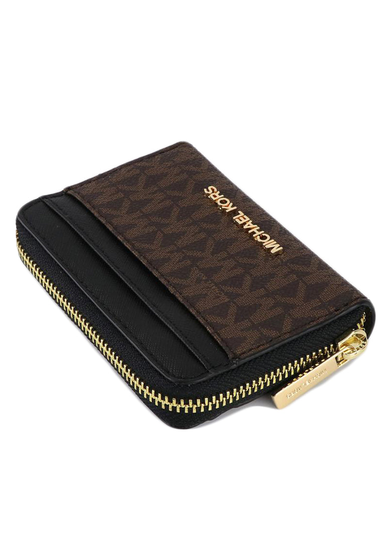 Michael Kors Jet Set Travel Signature Medium Zip Around Card Case - Dark Brown/Black