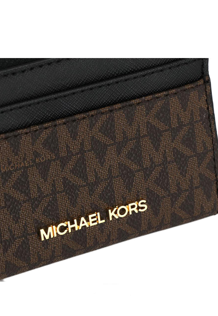 Michael Kors Jet Set Travel Signature Medium Zip Around Card Case - Dark Brown/Black