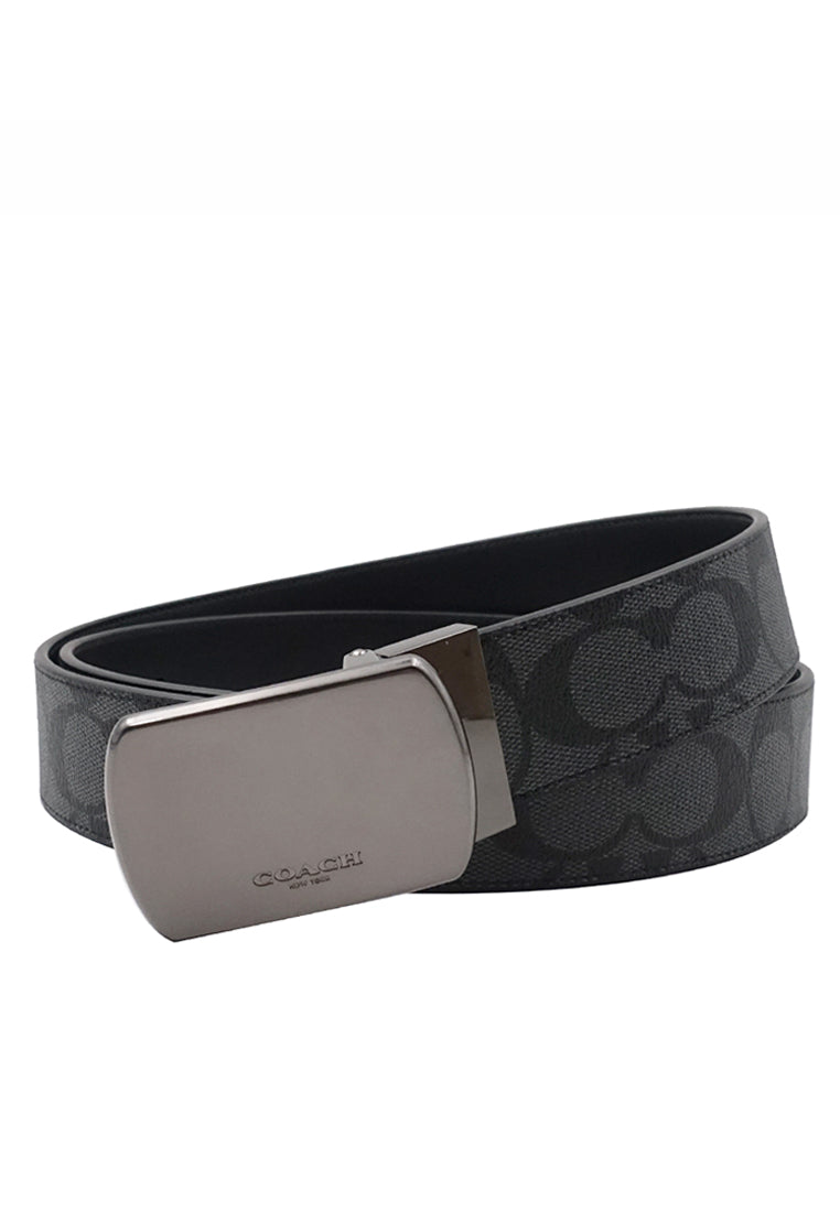 Coach Mens Boxed Harness Plaque Reversible Belt In Signature Canvas - Black