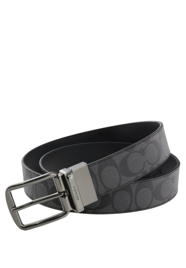 Coach Mens Boxed Harness Plaque Reversible Belt In Signature Canvas - Black