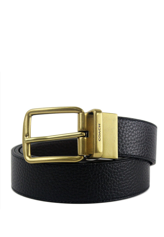 Coach Boxed Wide Mix Harness Leather Belt 38MM - Black/Dark Brown