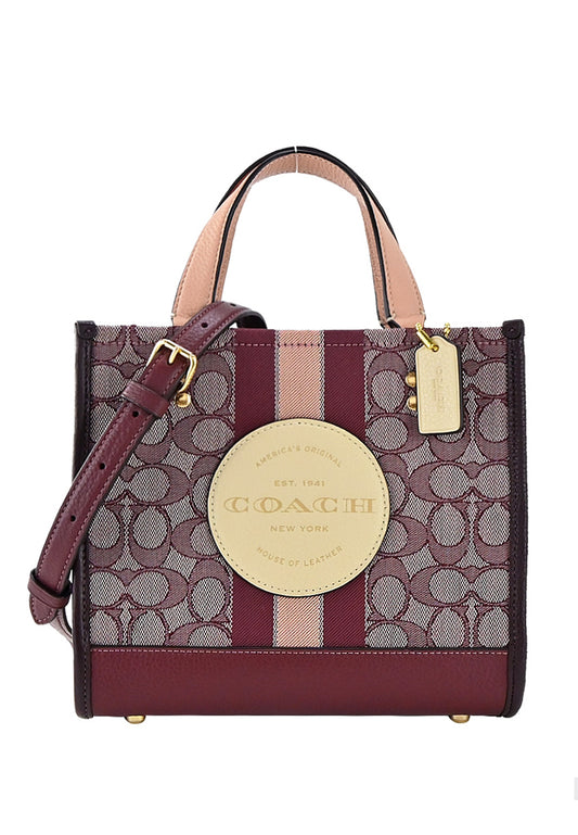 Coach Dempsey Tote 22 In Signature Jacquard With Stripe And Coach Patch - Wine