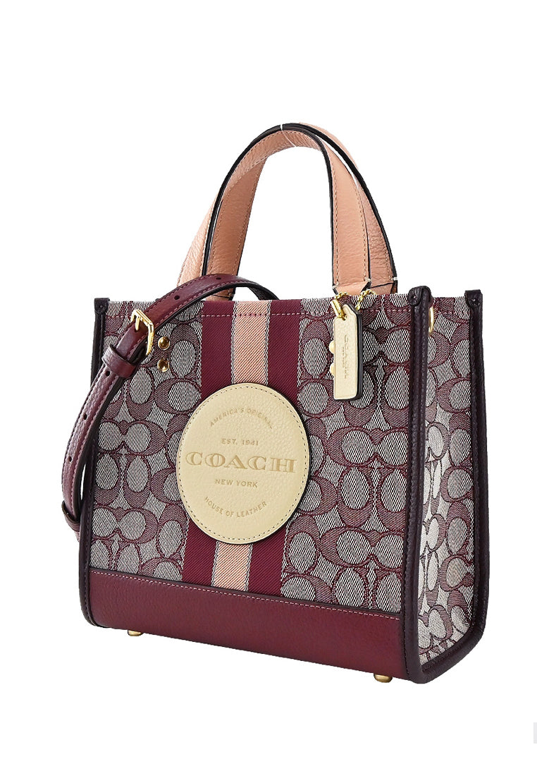 Coach Dempsey Tote 22 In Signature Jacquard With Stripe And Coach Patch - Wine