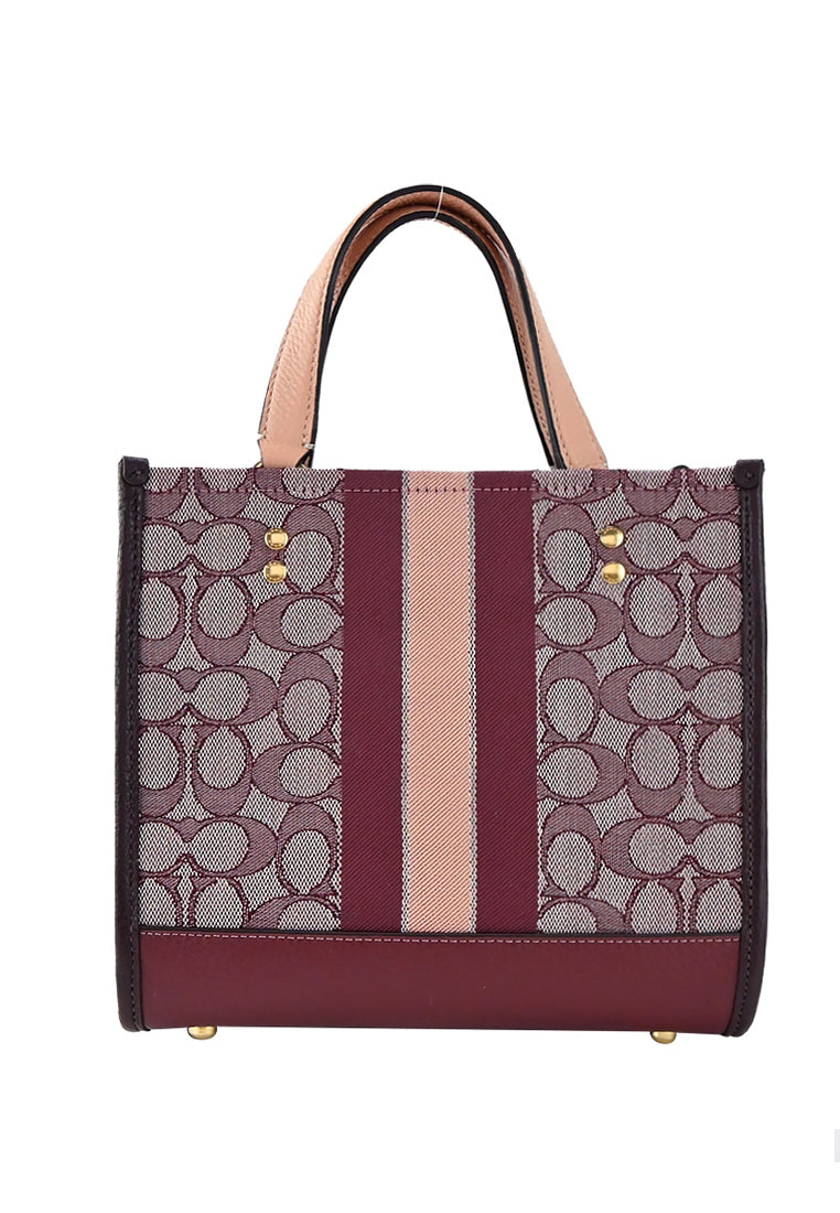 Coach Dempsey Tote 22 In Signature Jacquard With Stripe And Coach Patch - Wine