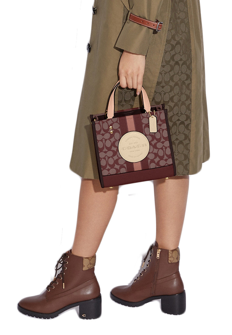 Coach Dempsey Tote 22 In Signature Jacquard With Stripe And Coach Patch - Wine