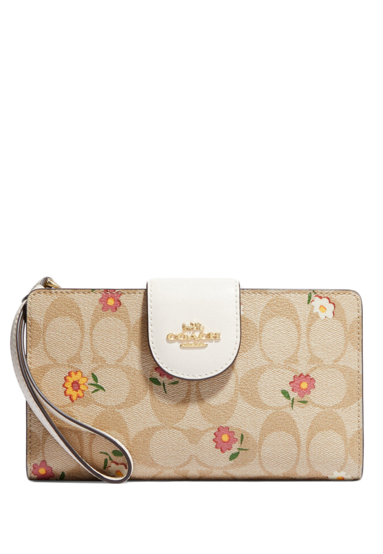 Coach Tech Wallet In Signature Canvas With Nostalgic Ditsy Print - Light Brown/Multi