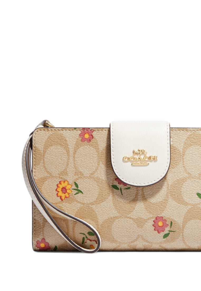 Coach Tech Wallet In Signature Canvas With Nostalgic Ditsy Print - Light Brown/Multi