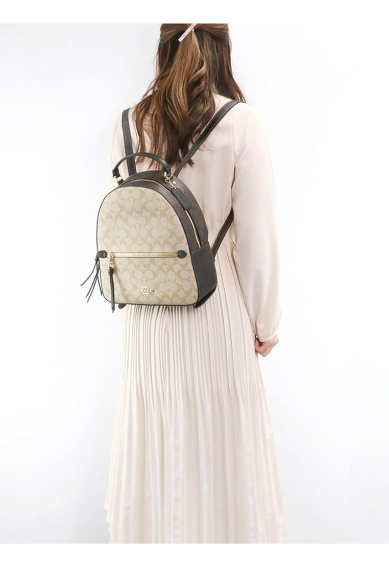 Coach Jordyn Backpack In Blocked Signature Canvas - Light Brown/Black