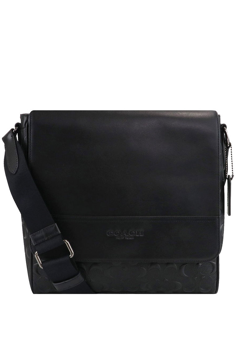 Coach Mens Houston Map Bag In Signature Leather - Black