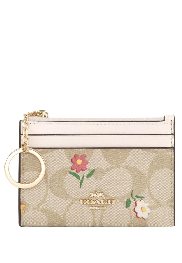 Coach Mini Skinny ID Case In Signature Canvas With Nostalgic Ditsy Print - Light Brown/Multi