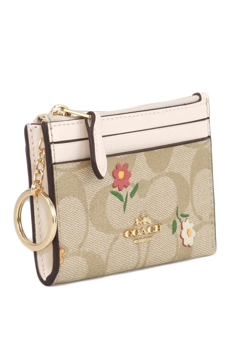 Coach Mini Skinny ID Case In Signature Canvas With Nostalgic Ditsy Print - Light Brown/Multi