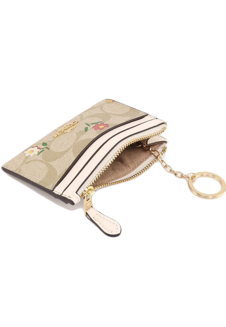 Coach Mini Skinny ID Case In Signature Canvas With Nostalgic Ditsy Print - Light Brown/Multi