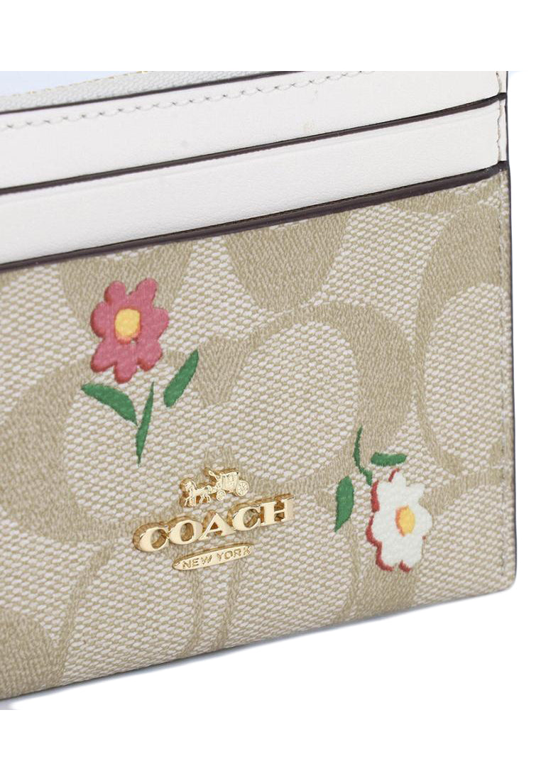 Coach Mini Skinny ID Case In Signature Canvas With Nostalgic Ditsy Print - Light Brown/Multi