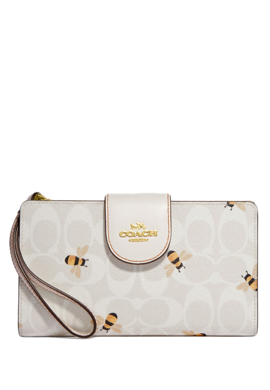 Coach Tech Wallet In Signature Canvas With Bee Print - White/Multi