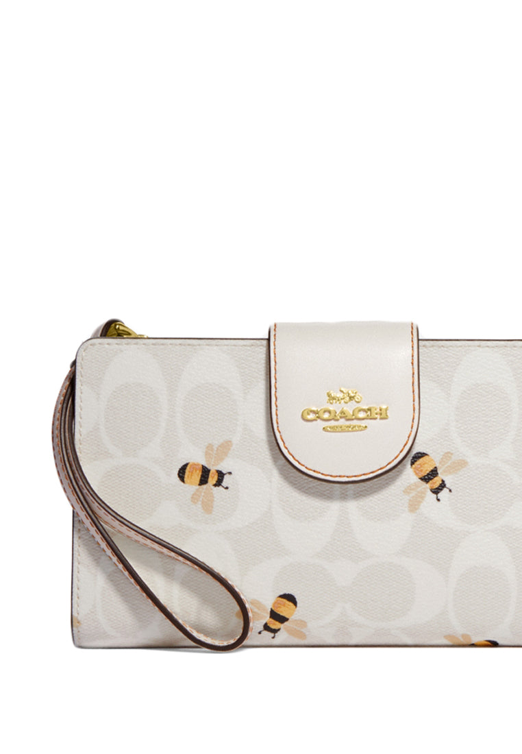 Coach Tech Wallet In Signature Canvas With Bee Print - White/Multi