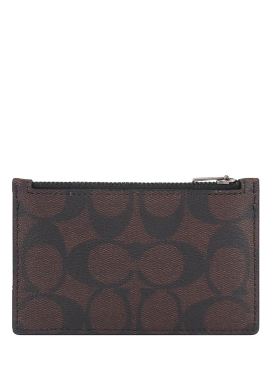 Coach Zip Card Case In Blocked Signature Canvas - Brown